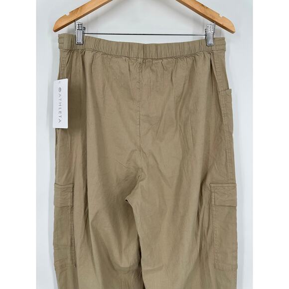 Athleta Paradise Straight Leg Cargo Pants Drawstring Waist Linen Blend Flax, NWT - Picture 9 of 14